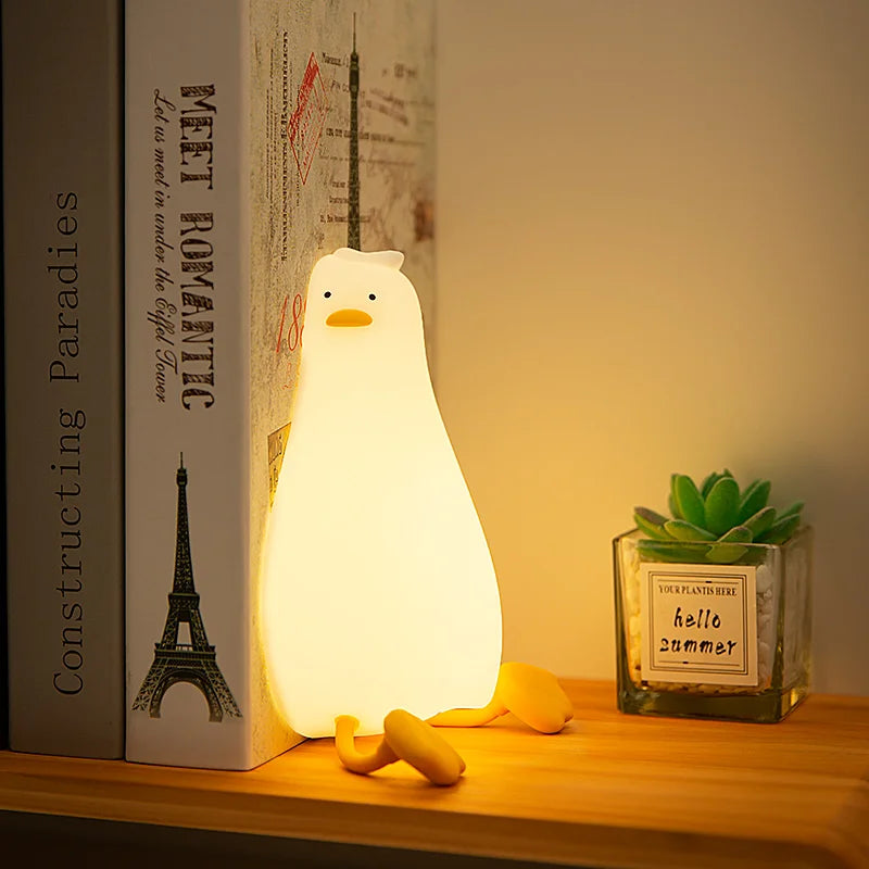 Silicone Lying Flat Duck Night Light Cute Yellow Duck 3-Level Light up Bedside Desk Touch Night Lamp Kids Room Kawaii Decoration