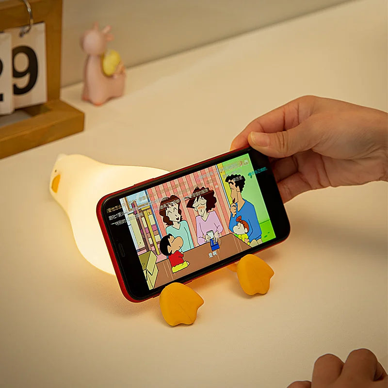 Silicone Lying Flat Duck Night Light Cute Yellow Duck 3-Level Light up Bedside Desk Touch Night Lamp Kids Room Kawaii Decoration